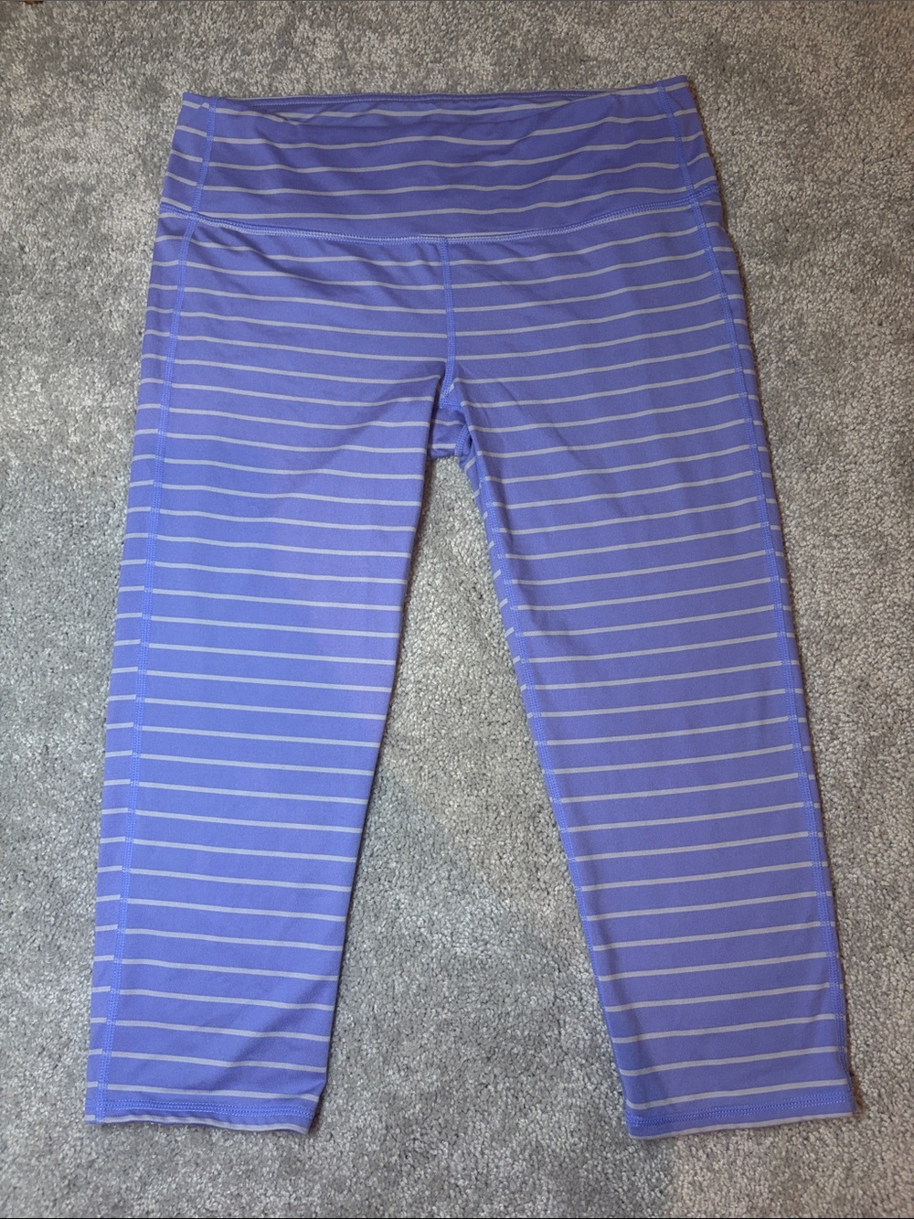 ATHLETA Purple Striped Capri Athletic Comfy Leggings